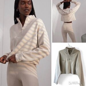 Lunya cozy cotton silk zip cropped pullover
